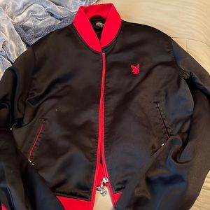 Sued black and red Playboy bomber jacket